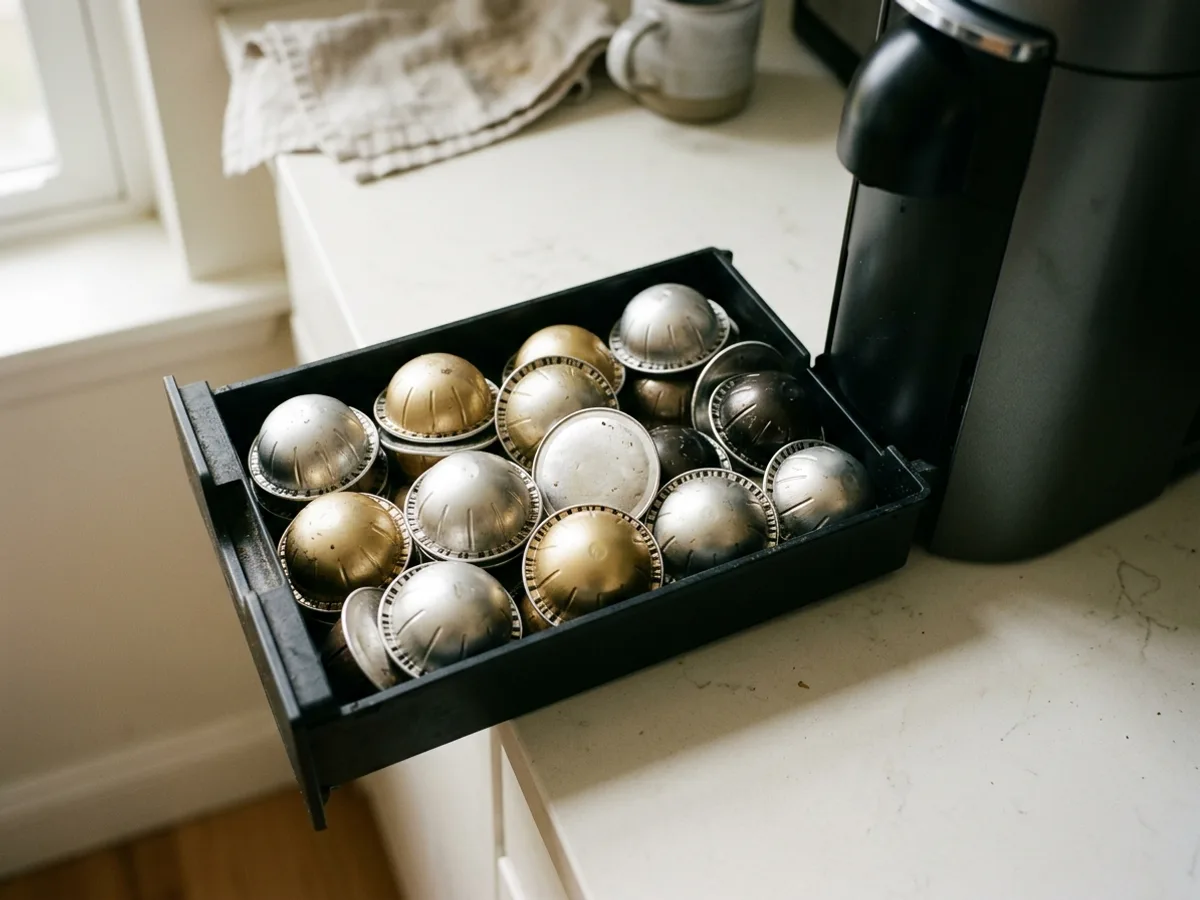 Le collecteur de capsules usagées sorti, encore plein